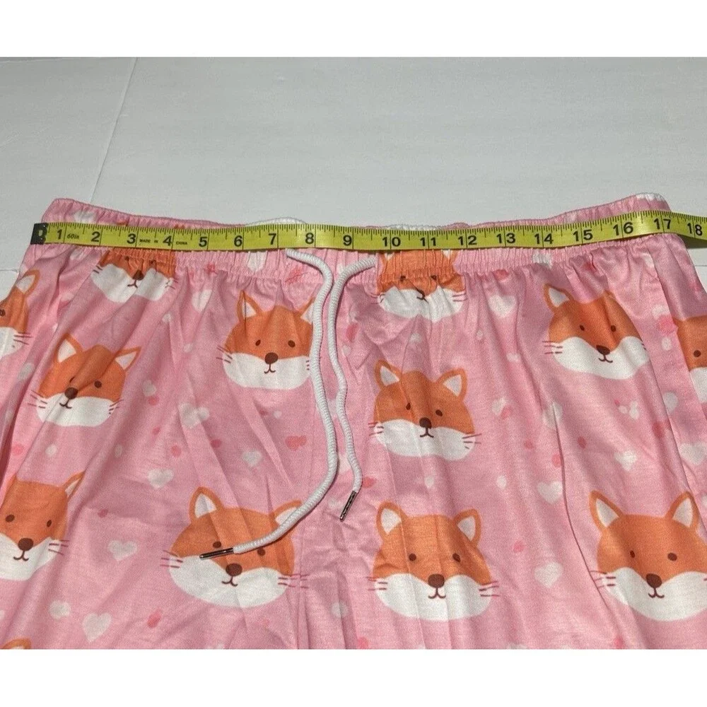 Women's Pink Fox & Heart Print Pajama Pants - Size XL Plush